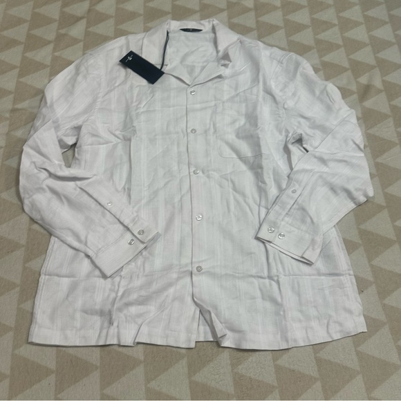 7 for all mankind LONG SLEEVE CAMP SHIRT TEXTURED LINEN BLEND WHITE - Picture 3 of 4